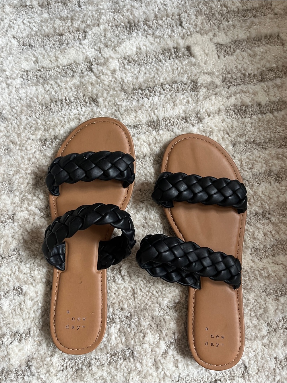 a new day Black Braided Double-Strap Slide Sandals - Women's